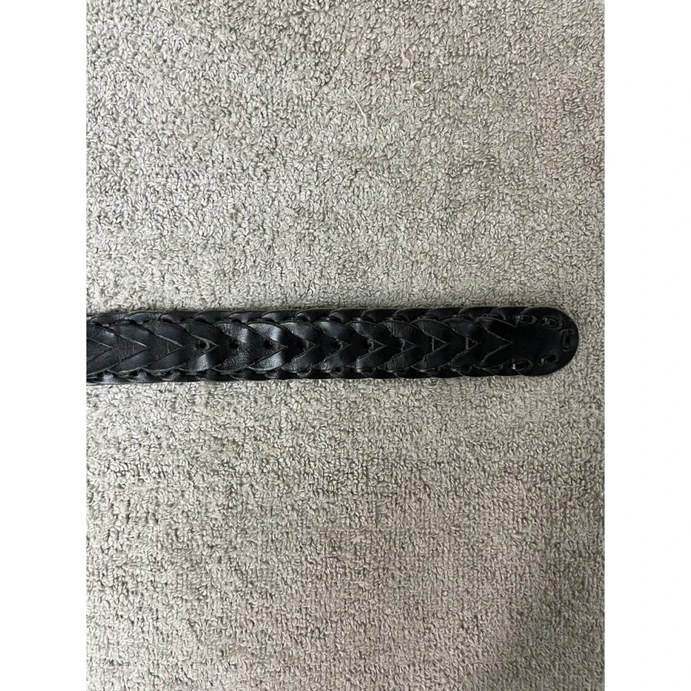 Black Braided Leather Belt Solid Brass Buckle Size 40 Woven Mens Accessory